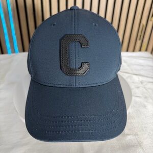 🩵 COACH Navy Black Logo leather C Baseball Cap VARSITY CAP HAT F86147 ONE Denim